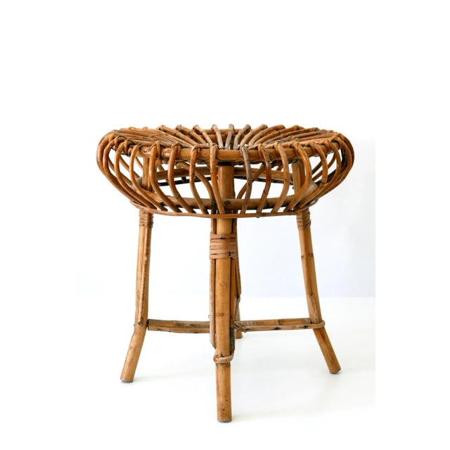 Mid-Century Modern Italian Bamboo & Wicker Stool, 1950s For Sale - Image 3 of 15