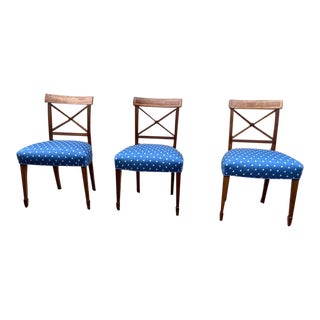 Antique Regency Style Mahogany Inlaid X Back Dining Side Chairs- Set of 3 For Sale