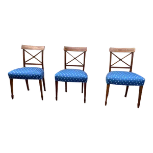 Antique Regency Style Mahogany Inlaid X Back Dining Side Chairs- Set of 3