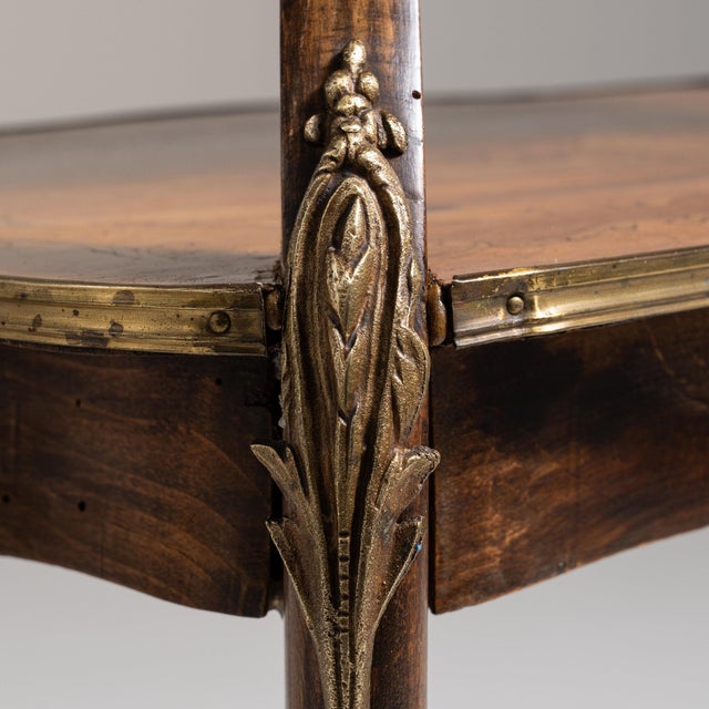 Art Nouveau 1880-1889 France Rich Walnut Brown Two-Tier Walnut Side Table For Sale - Image 3 of 11
