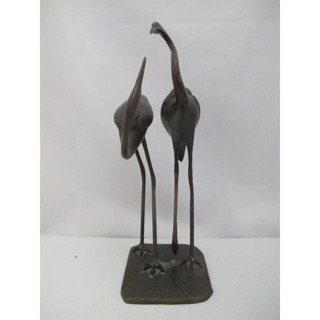 Japanese Bronze Crane Heron Egret Lovers Couple Statue Sculpture 15" For Sale - Image 3 of 9