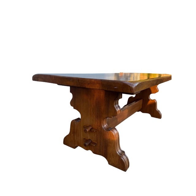 Late 20th Century Vintage Solid Oak Trestle Dining Table For Sale - Image 5 of 10