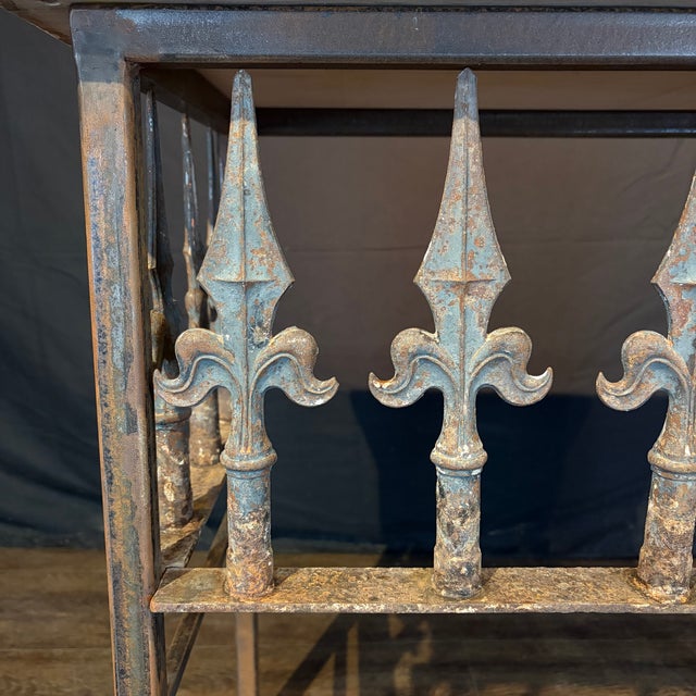Antique French Wrought Iron Console Table With Marble Top | Balcony Railing Console For Sale - Image 10 of 11