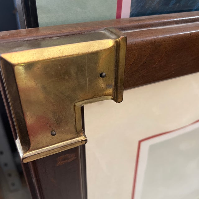 1970s Signed Lighthouse Lithograph in Frame With Brass Corners, New York For Sale - Image 9 of 10