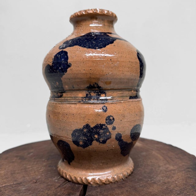 Vintage Dark Blue Glazed Ceramic Vase, Italy, 1990s For Sale - Image 12 of 17