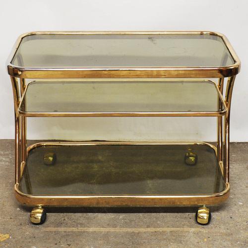 Brass and Smoked Glass Bar Cart attributed to Morex For Sale - Image 6 of 13