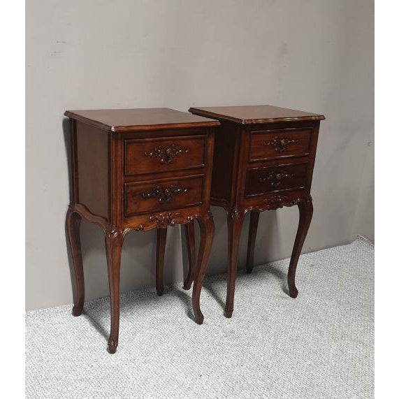 A very nice pair of French mahogany bedside cabinets, excellent colour and condition. (2) 15" wide 12" depth 27" high