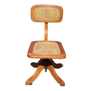 Vintage Sikes Oak & Cane Adjustable Swivel Office Chair For Sale