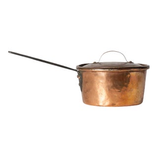 Antique Copper Pot With Lid and Iron Handle For Sale