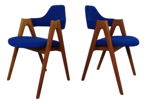 Set of Compass Chairs in Teak and Kvadrat Hallingdal 65 by Kai Kristiansen for Schou Andersen, 1960s