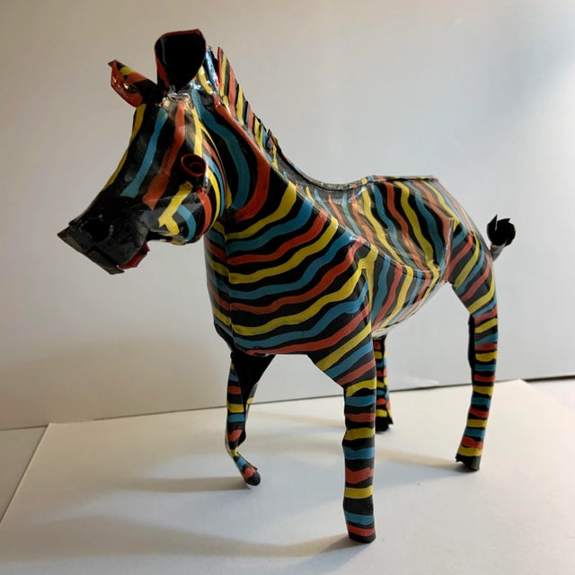 Black 1980s Vintage Folk Art Painted Zebra Figure For Sale - Image 8 of 8