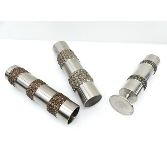 Brutalist Metal Vases from BMF, Germany, 1970s, Set of 3 For Sale - Image 6 of 8