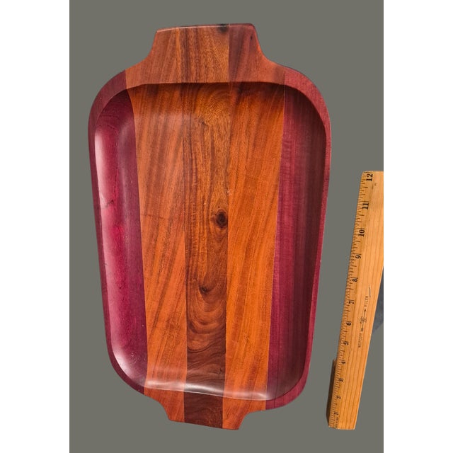 Wood Vintage Mid-Century Modern Mixed Wood Serving Tray For Sale - Image 7 of 8