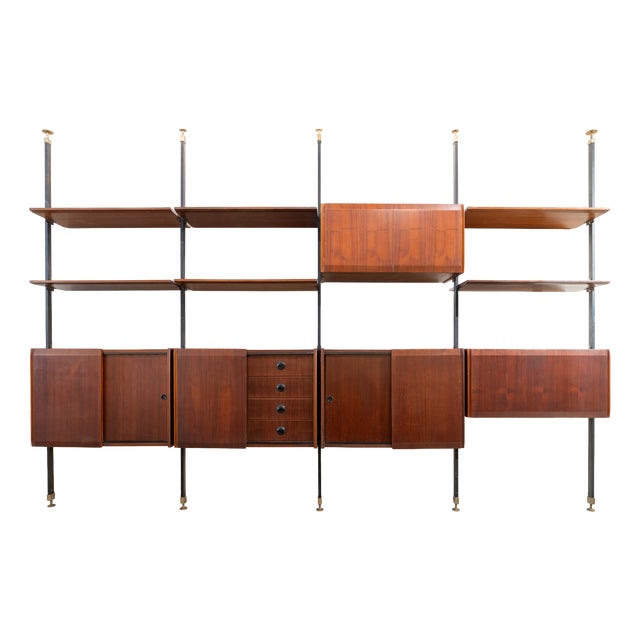 Italian Teak 4-Section Bookcase,1950s For Sale