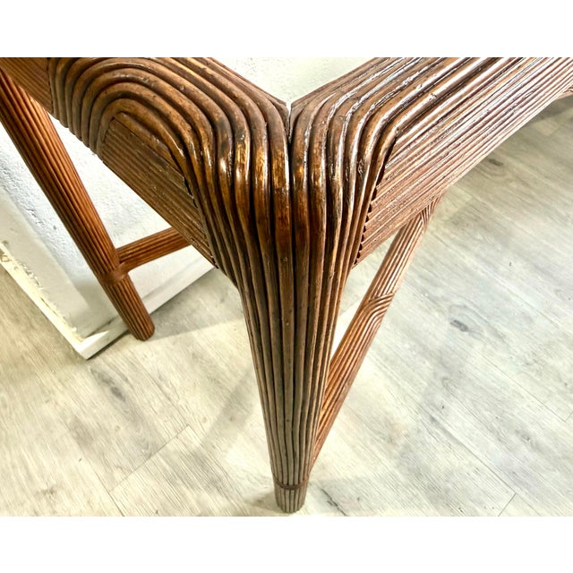 1970s Gabriella Crespi Style Pencil Reed Console Table With New Glass For Sale In New York - Image 6 of 12