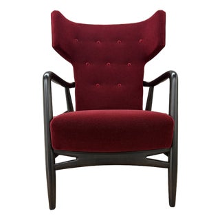 1940s Wingback Armchair Attributed to Eva & Nils Koppel for Slagelse Møbelværk, Denmark, Mohair For Sale