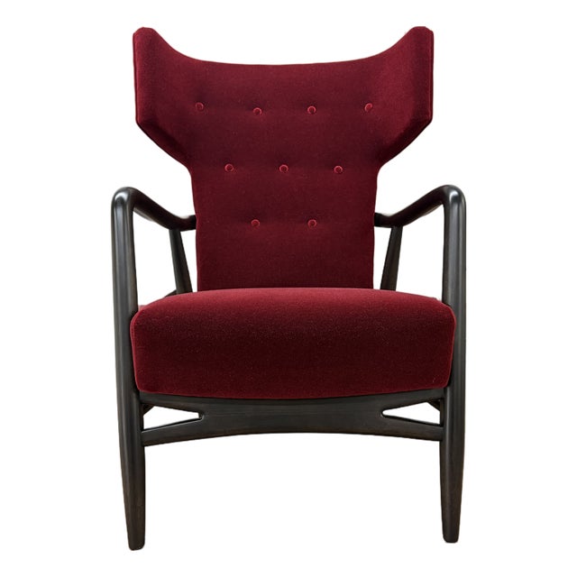 1940s Wingback Armchair Attributed to Eva & Nils Koppel for Slagelse Møbelværk, Denmark, Mohair For Sale