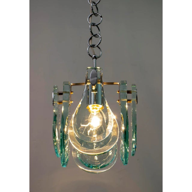 Glass Mid-Century Modern Italian Chromed Metal and Thick Glass Ceiling Lamp from Veca, 1960s For Sale - Image 7 of 9