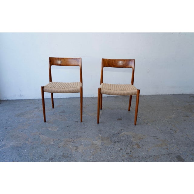 1960s Set of 6 Danish Modern Niels Otto Møller Rosewood Papercord Dining Chairs Models 57 & 77 For Sale - Image 9 of 17