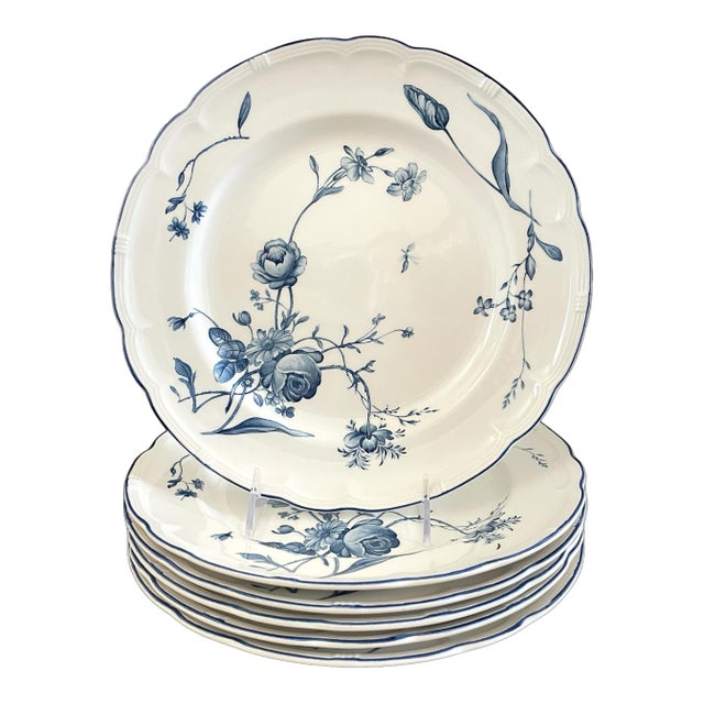 Nikko French Country Antoinette Blue China 10.5 Dinner Plates Set of 6 For Sale