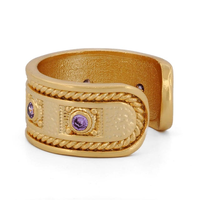 Contemporary Mystic Queen Amethyst Cuff Gold Ring, Size 4 For Sale - Image 3 of 8