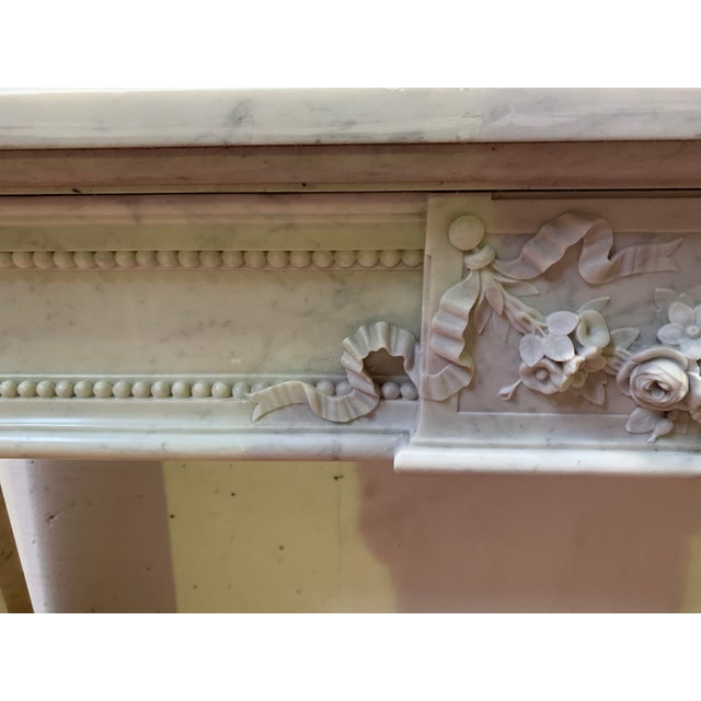 Stone Louis XVI Style Fireplace in White Carrara Marble, 1800s For Sale - Image 7 of 18