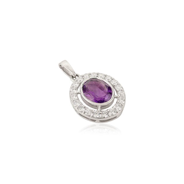 Art Deco Luxury 925 Silver Oval Amethyst Pendant With Cubic Zirconia by Carat&her For Sale - Image 3 of 10