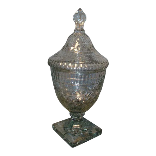 18th Century Georgian Anglo Irish Glass Cut Lead Crystal Covered Urn For Sale