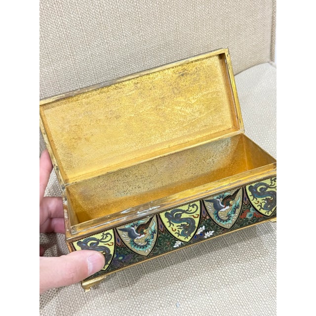Exceptional Meiji Japanese Cloisonne Enamel Phoenix Dragon Box Signed Inaba For Sale - Image 15 of 15
