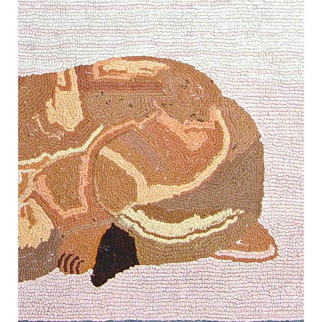 American Hooked Rug, Circa 1890-1920 A Charming American Folk hooked rug designed with a large dog, now mounted at the top...