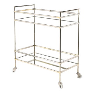 Mid-Century Modern Two-Tier Bar Cart in Antiqued Nickel Finish For Sale