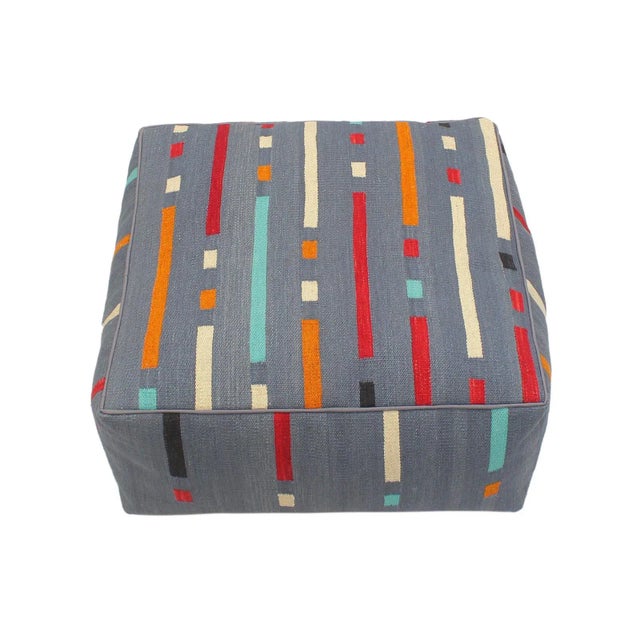 1990s Vintage Boho Chic Justa Hand-Woven Kilim Ottoman For Sale - Image 4 of 7