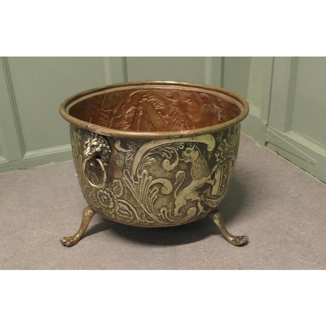 Metal Dutch Embossed Brass Crested Log Bin, 19th Century For Sale - Image 7 of 8