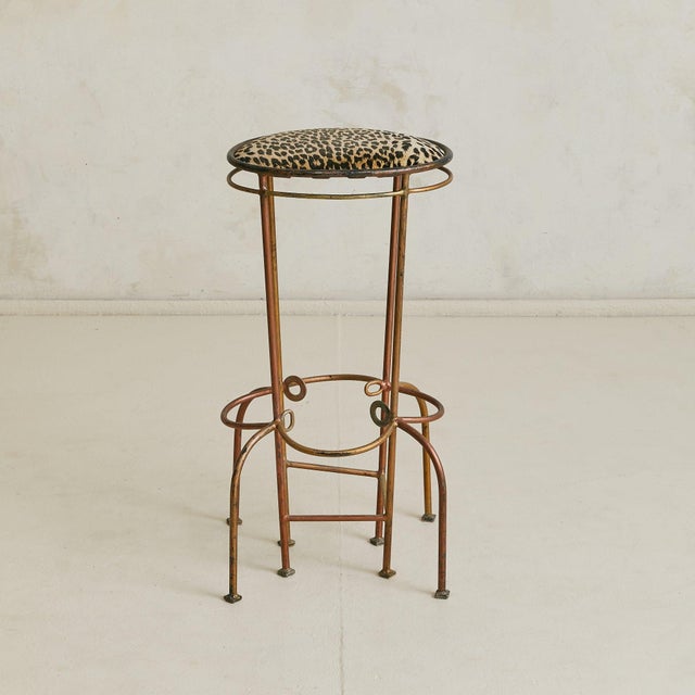 Vintage Custom Italian Metal Bar Stool with Leopard Upholstery - 2 Available For Sale - Image 15 of 18