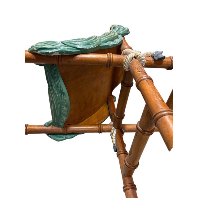 Vintage Faux Bois Draped Stool With Carved Bamboo X-Frame For Sale - Image 10 of 10