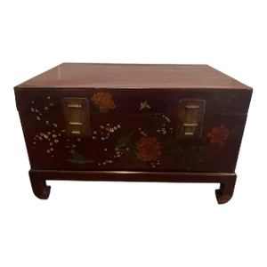 18th Century Vintage Chinese Leather Trunk with Floral Motif