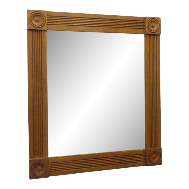 Vintage Oak Reeded Block Corner Mirror For Sale