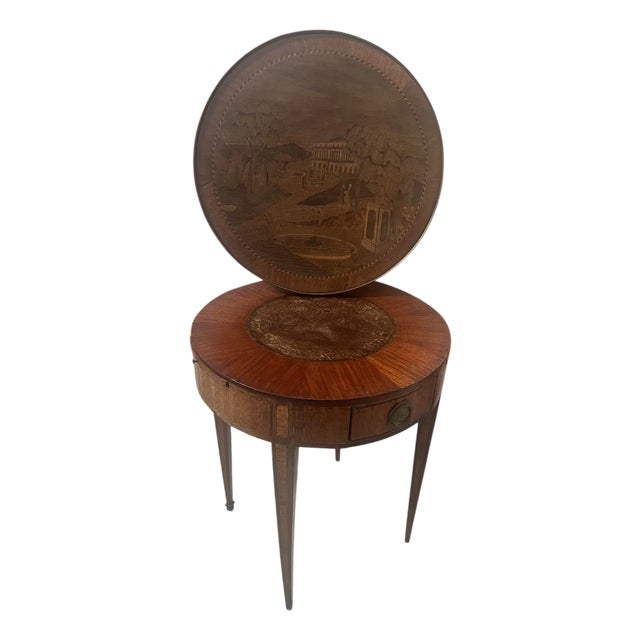 Louis XVI Style Marquetry Pedestal Table with Removable Top, 20th Century For Sale
