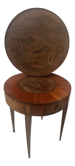 Louis XVI Style Marquetry Pedestal Table with Removable Top, 20th Century