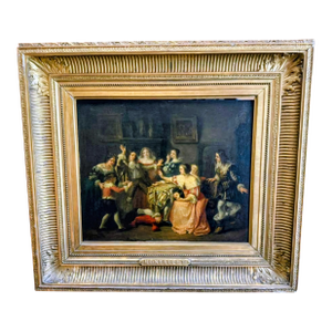 French 19th Century Genre Scene in an 18th Century Interior, Signed “Monfallet” and Dated 1853, Oil on Canvas.