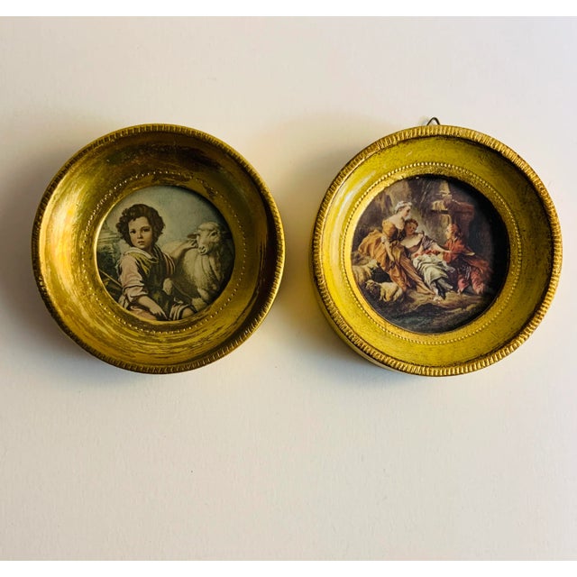 Gold Vintage Italian Framed Portraits - Set of 2 For Sale - Image 8 of 8