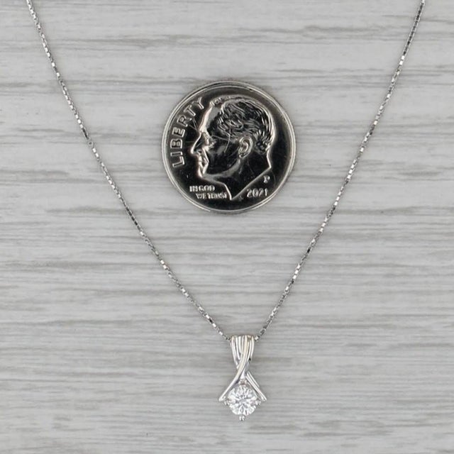 2010s 0.19ct Diamond Solitaire Pendant Necklace 18k White Gold 18" Box Chain For Sale - Image 5 of 6