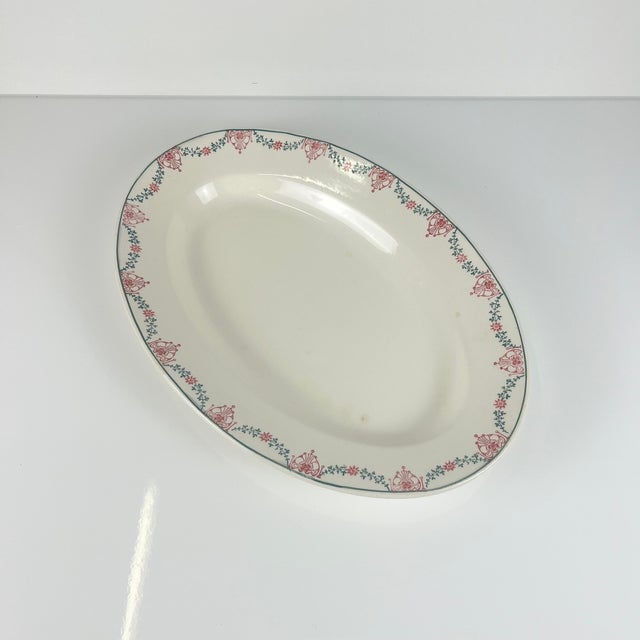 Early 20th Century Oval Platter with Pink and Green Garland Pattern from Longwy For Sale - Image 4 of 12
