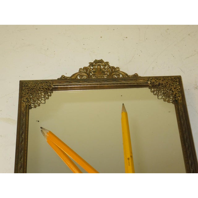 Metal Neoclassical French Dresser Tray Antique Bronze Mirrored Openwork Handles For Sale - Image 7 of 12