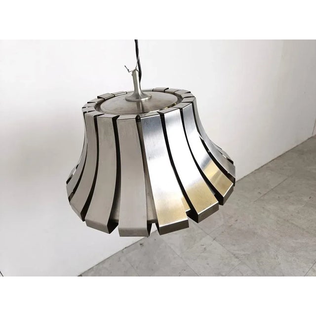 Mid-Century Steel Suspension Lamp by E. Martinelli for Martinelli Luce, 1970s, in Very Good conditions. Designed 1970 to...