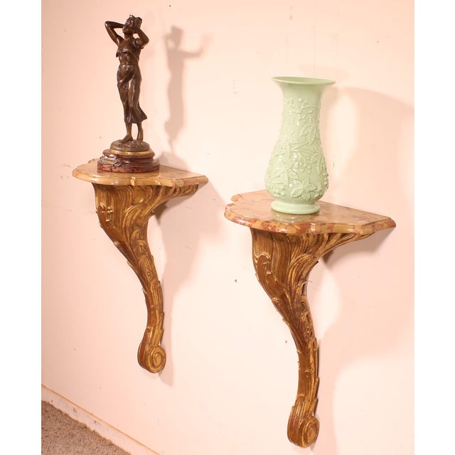 Small Louis XV Marble Consoles, 19th Century, Set of 2 For Sale - Image 3 of 13