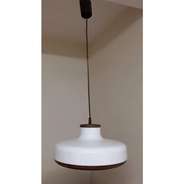 Vintage Ceiling Lamp with White and Brown Plastic Shade, 1970s For Sale - Image 6 of 6