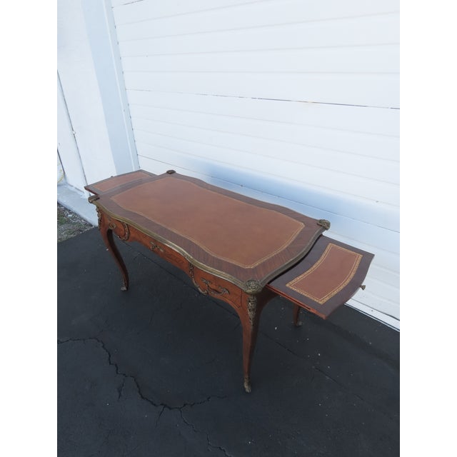 Brown French Late 1800s Large Inlay Leather Top Partner Extension Desk 6431 For Sale - Image 8 of 18
