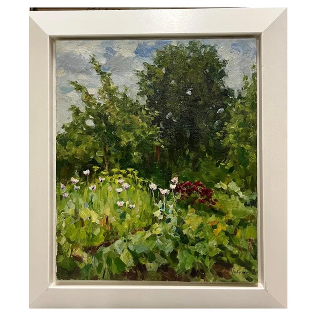 Boris Lavrenko, Garden Tulips and Red Flowers, Oil Painting, 1990s For Sale