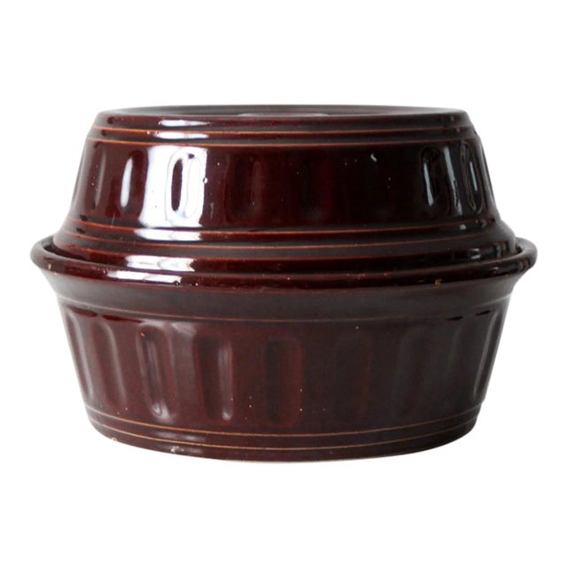 Vintage Brown Stoneware Covered Dish For Sale